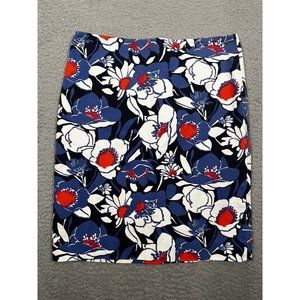 Talbots Red White Blue Floral Pencil‎ Skirt Cotton Spandex Lined Size 4
